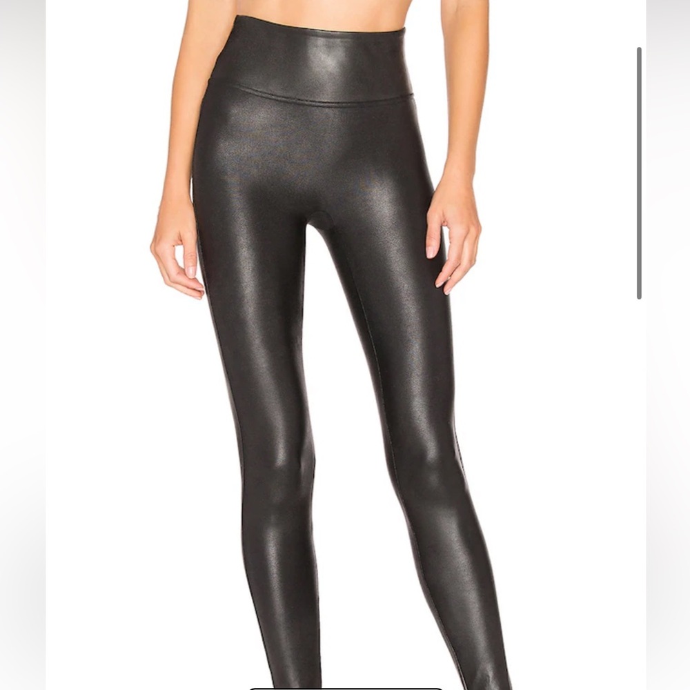 SPANX Black Leggings with Red Logo Tag